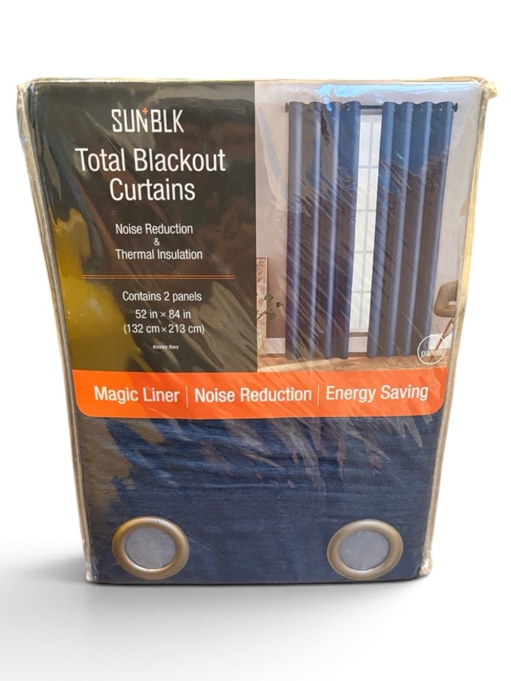 SUN+BLK Kinsley Total Blackout Window Curtains 2-Pack Kinsley Navy 52x84" NEW